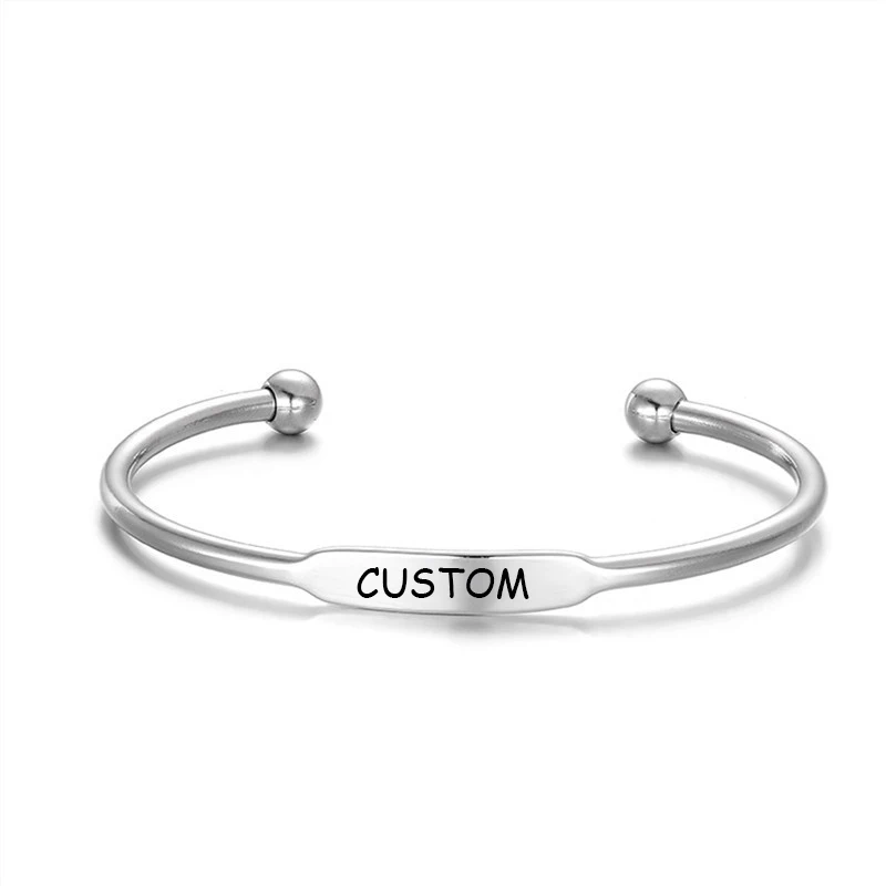 

Woman Bracelet Stainless Steel Bead Ball Custom Cuff Laser Engraved Bangle Glossy Engraving Name Text Symbol Reunion Party Gift