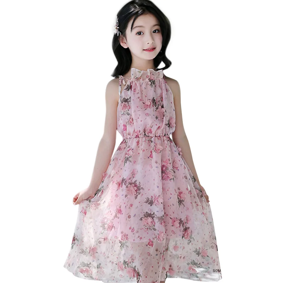 Летнее платье для девочек богемное пляжное на бретелях Детские платья Летняя