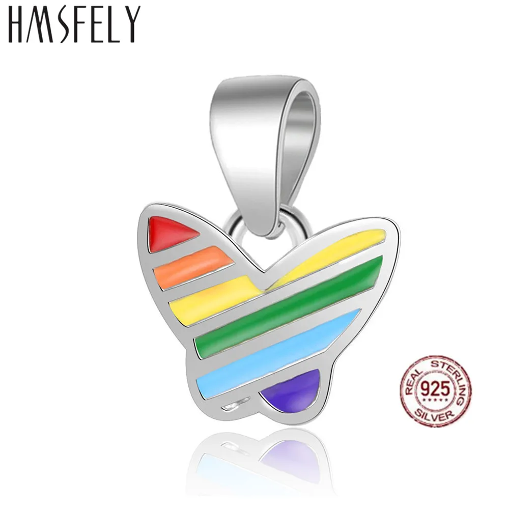 

HMSFELY 925 Sterling Silver Colorful Butterfly Necklace Pendant DIY Charm Bracelet Accessories Dangles For Women Jewelry Making