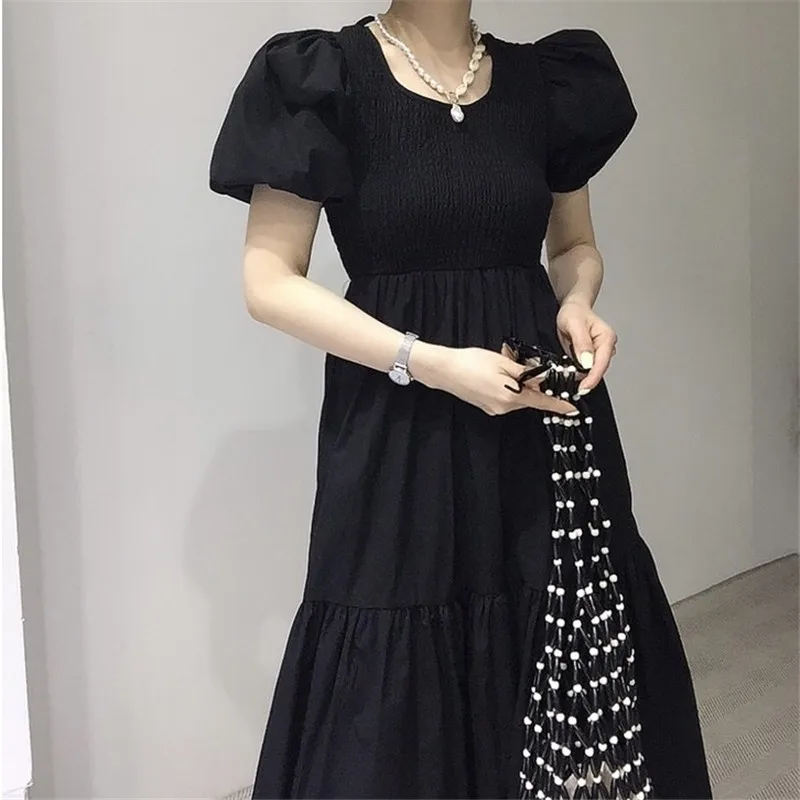 

Summer Women's Dress Round Neck High Waist Korean Style Puff Sleeve Dresses