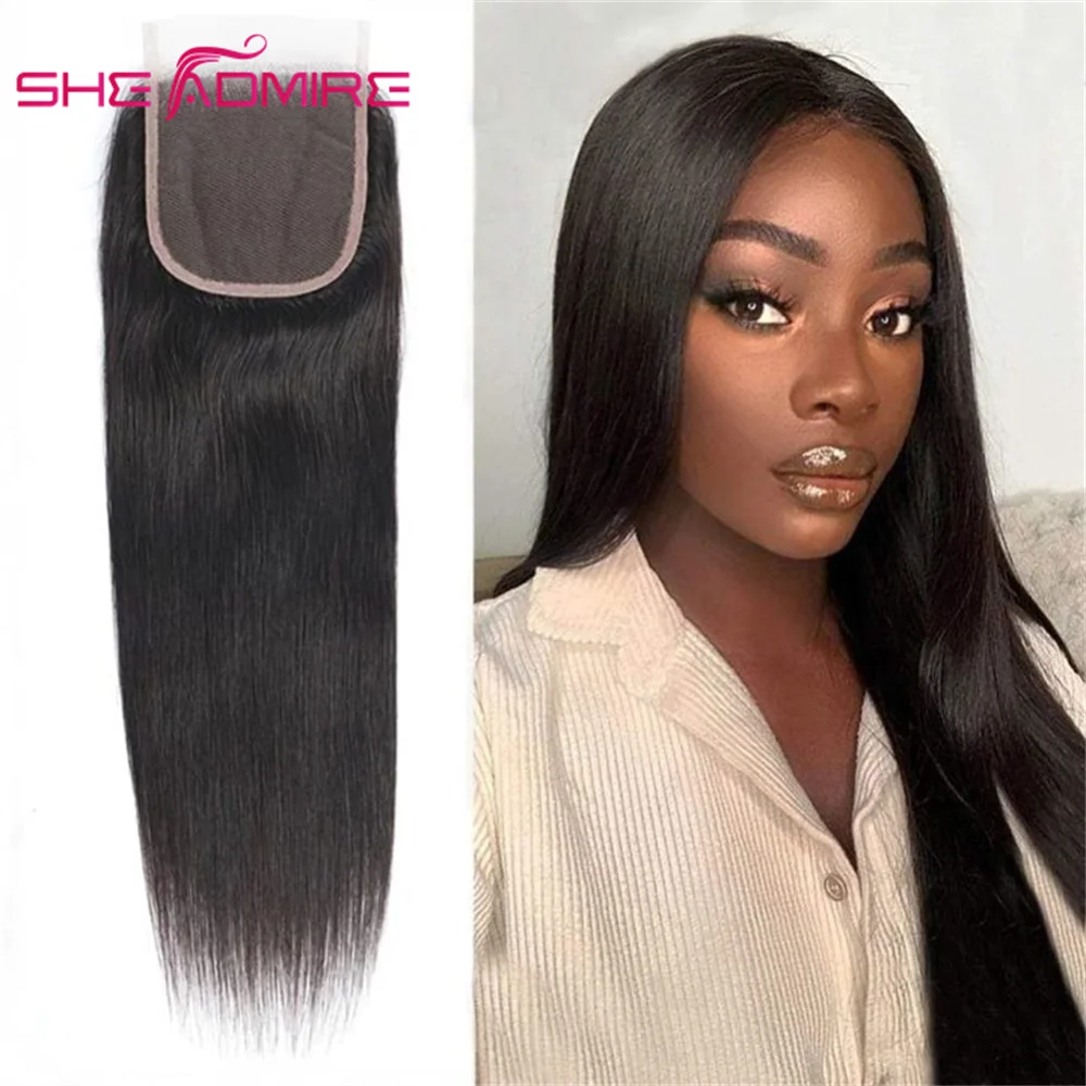 She Admire 14-24 Inch Straight 4X4 Lace Closure Pre Plucked Remy Human Hair Free/Middle Part On Sale