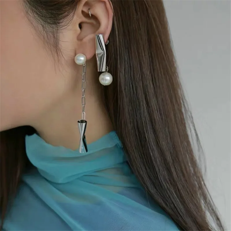 Женские серьги подвески с жемчугом fflacel весенние асимметричные в стиле хип хоп