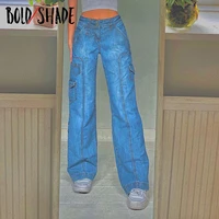 bold shade 90s indie denim jeans y2k unicolor high waist straight leg pants grunge fashion women skater style loose jeans new