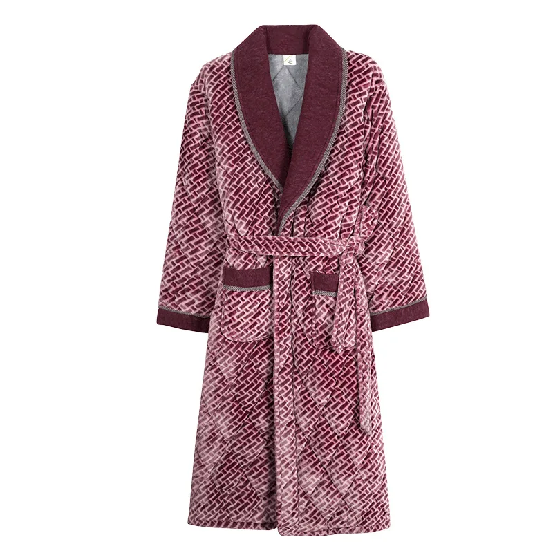 

Three-Layer Thick Coral Fleece Quilted Nightgown Pajamas Men'S Winter Warm Flannel Homewear Dressing Gown Pyjama Sleepwear