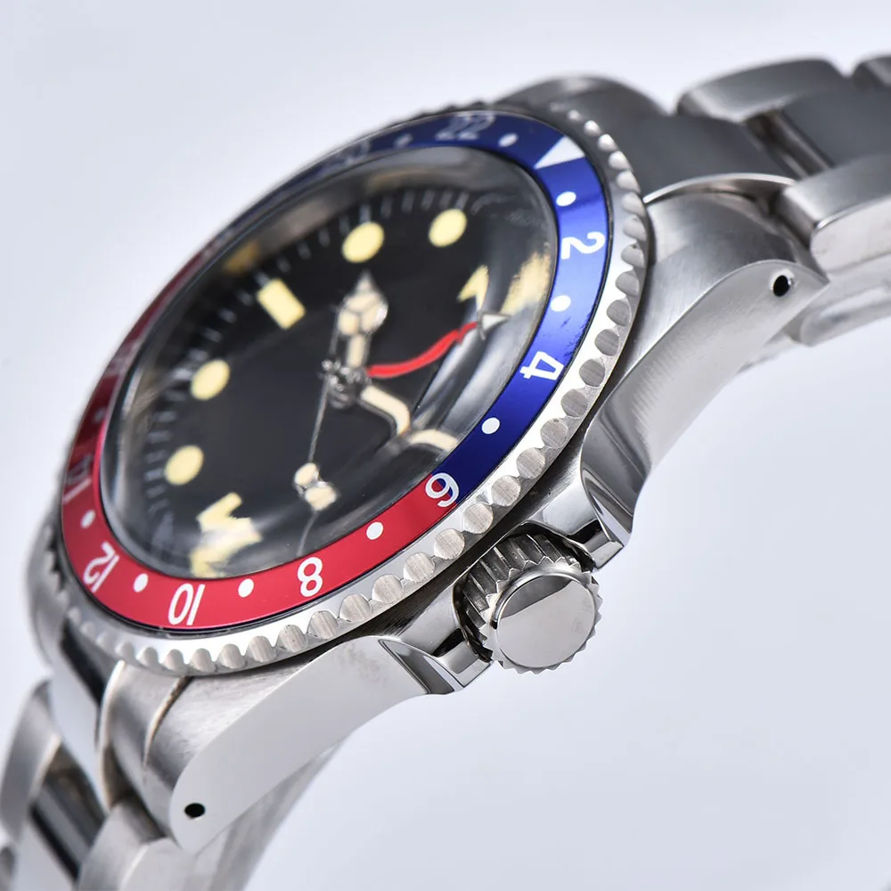 Роскошные мужские часы GMT автоматические 39 5 мм из нержавеющей стали чехол