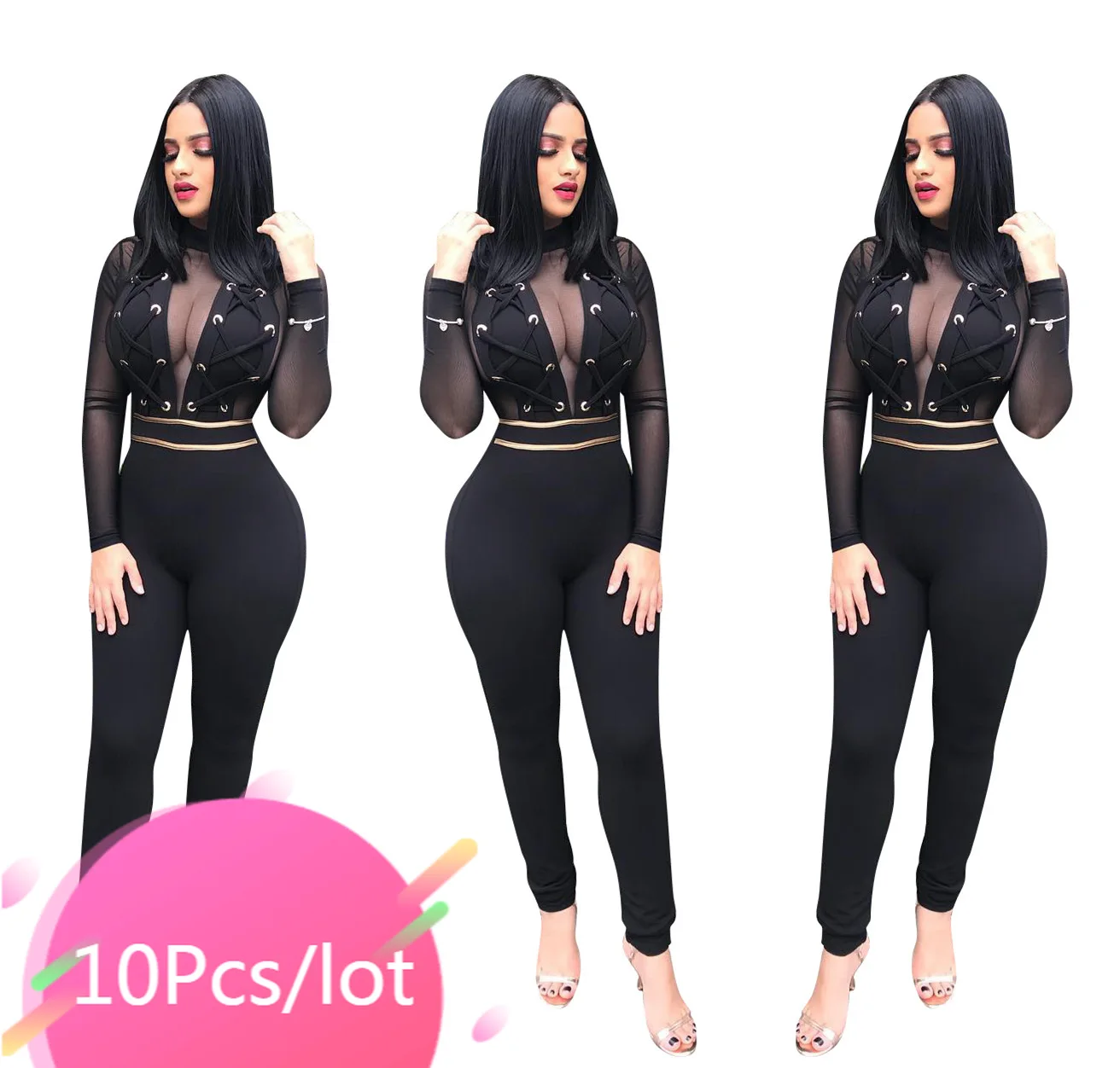 

Bulk Items Wholesale Lots Sexy Club Jumpsuit for Women Deep V Bandage Outfits Sexy Bodycon Rompers Long Pants One Piece Set