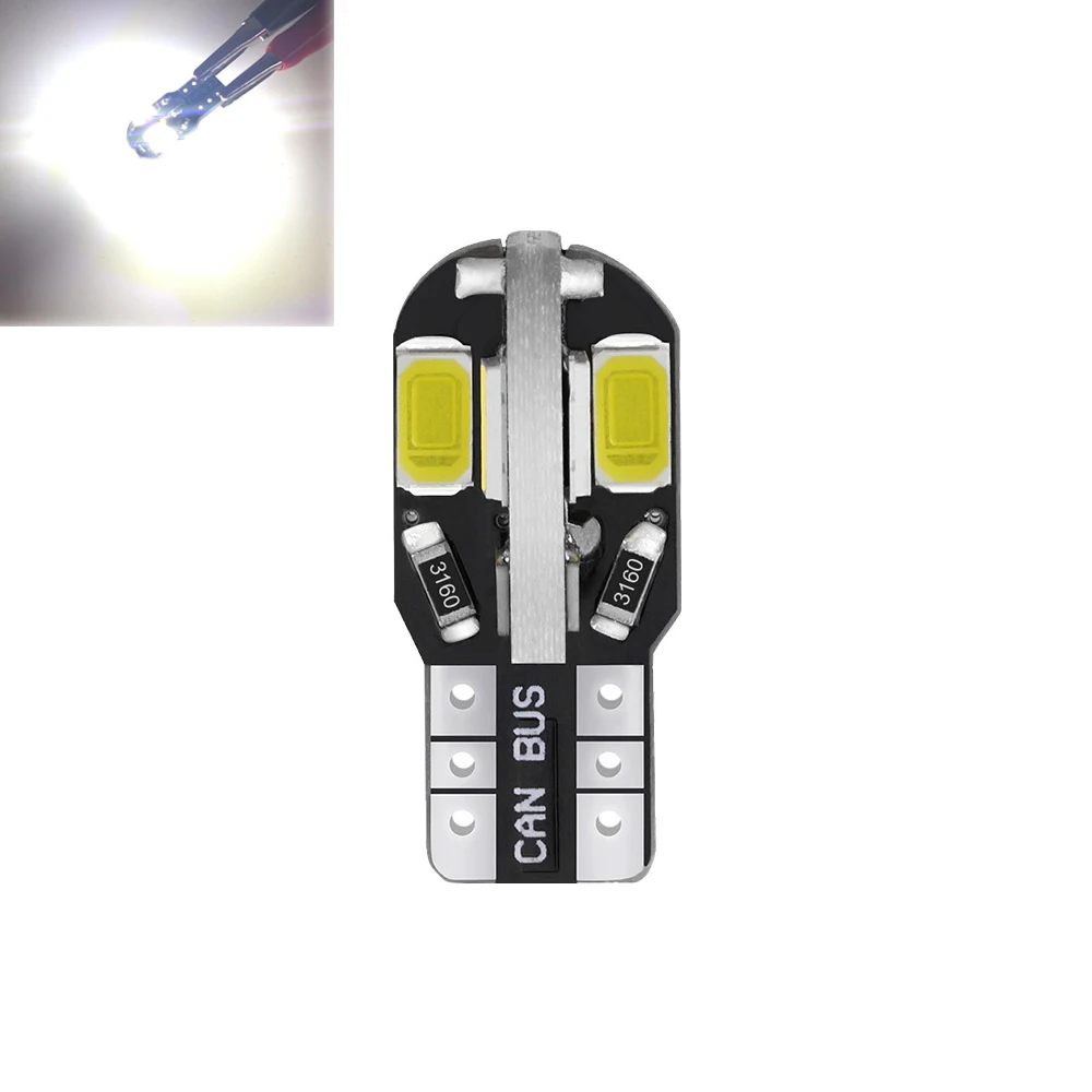 

T10 Car LED Light Bulb 12V W5W 8 SMD Reading Decoding Lamp License Plate Wide Lamps 160LM Auto Interior Lights Accessory 10 pcs