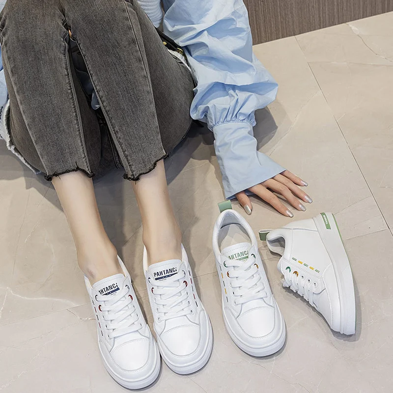 

Fashion Spring Atumn Women's Casual Shoes Leather White Shoes Internal increase Chaussure Femme Zapatos De Mujer