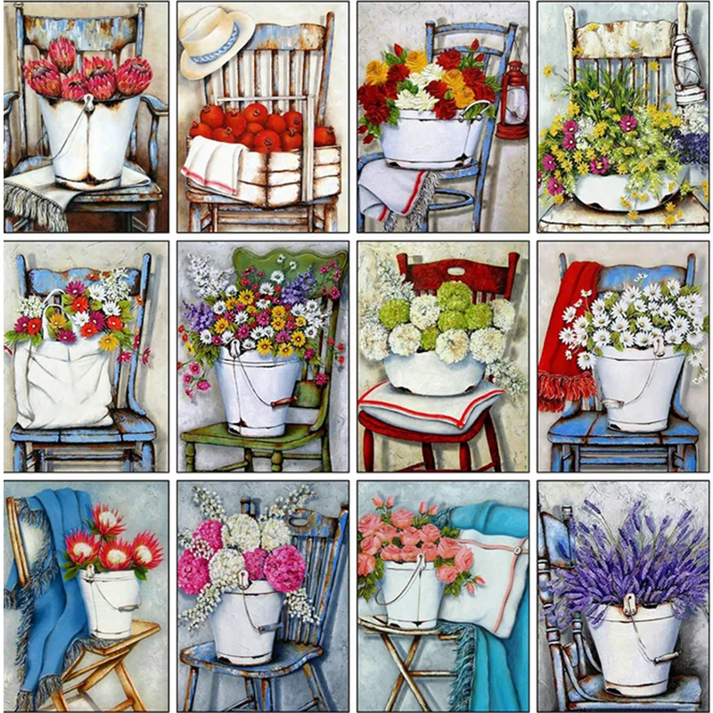 5D DIY алмазная живопись стул с цветами полная круглая Алмазная вышивка крестиком
