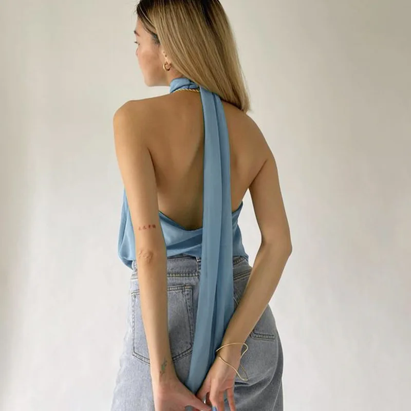 

Summer Women's Elegant Sexy Halter Vest Slim V-neck Backless Top New