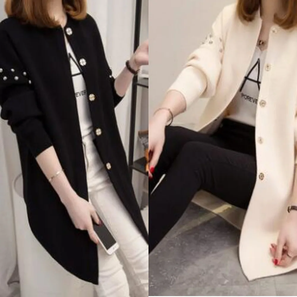

Sweater Cardigan Coat Women's Autumn New Long-sleeve Female Fashion Casual Long Section Knitwear Cardigan Sweater Coat