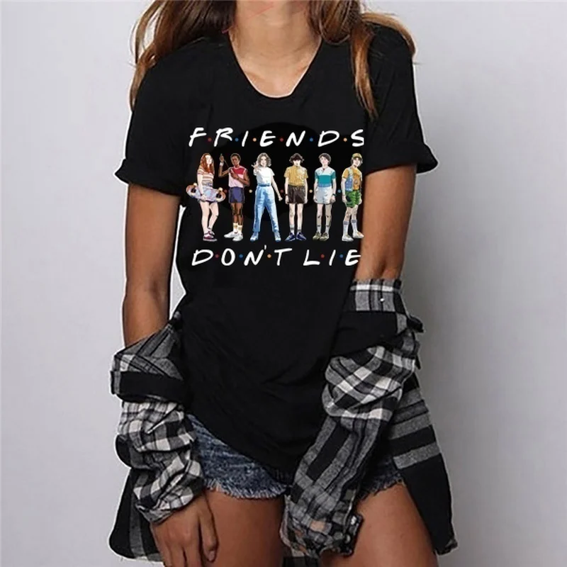 

Starqueen 1pcs Fashion Tees Friends Don'T Lie Stranger Things Season 3 Hilarious Hawkins Upside Down Netflix Men Tops and Tees