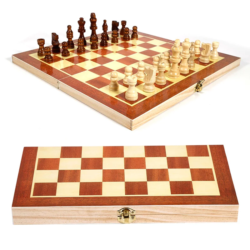 

Magnetic Wooden Folding Chess Set with Felted Game Board Interior for Storage Adult Kids Beginner Large Chess Board travel games
