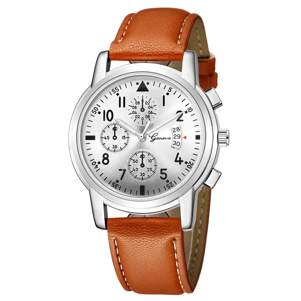 

Daily Casual New Fashion Men's Luxury Leather Band Date Analog Quartz Diamond Wrist Watch Мужские кварцевые часы relojes