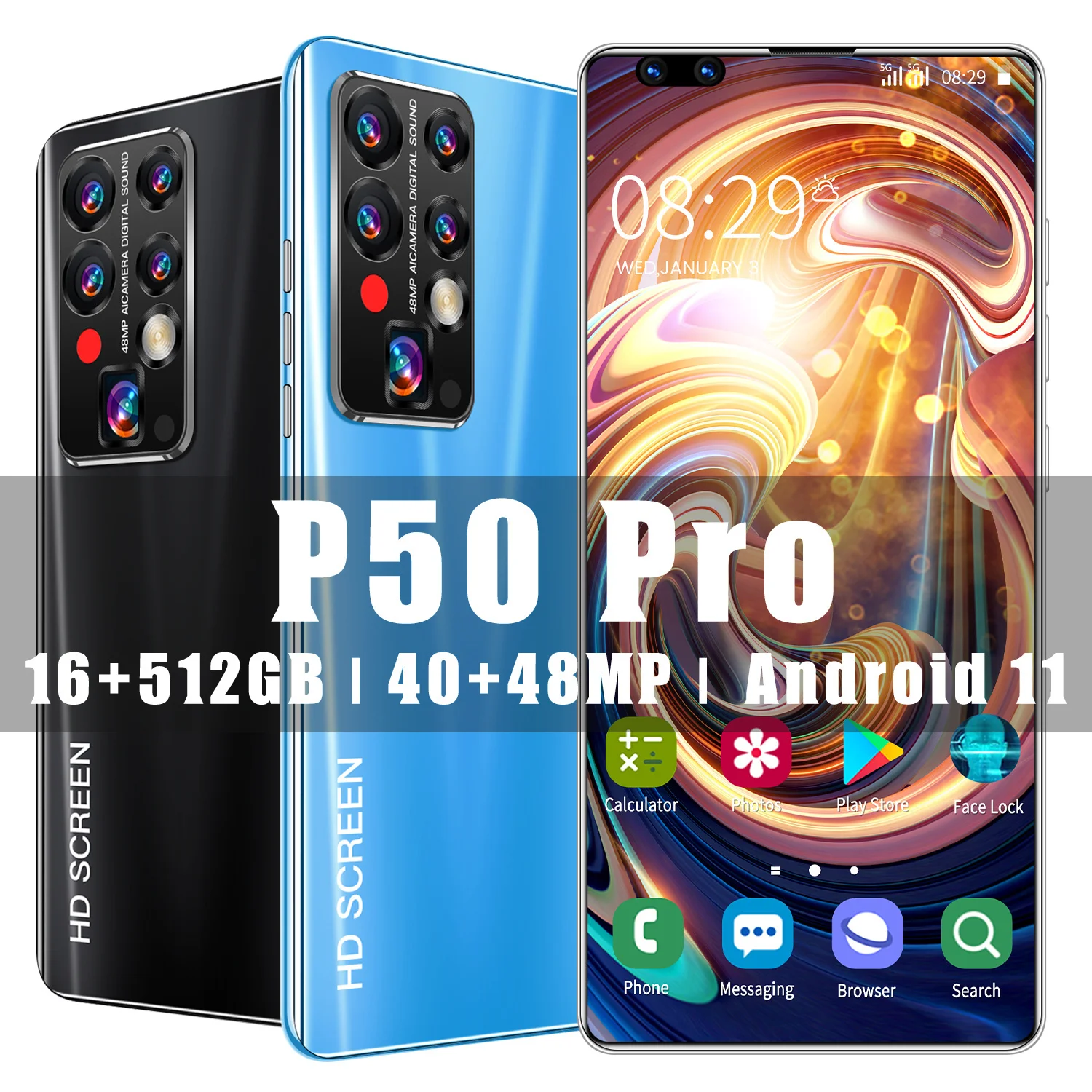 

Mobile Phone P50 Pro Global Version 7.8 Inch 5G 5600mAh Android 11 MTK6889 16GB 512GB Dual Sim HD Screen Cellphone Smartphone