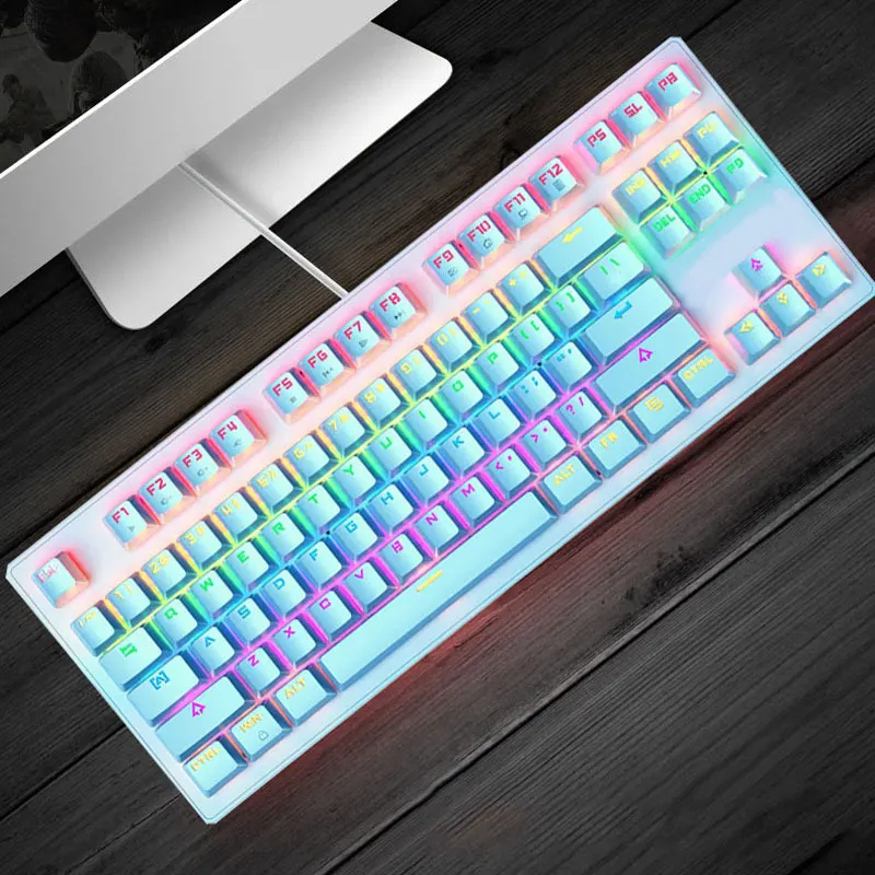 

Игровая механическая клавиатура RGB, проводная зеленая клавиатура без отверстий, игровая клавиатура с 87 клавишами светодиодный Ной подсветк...