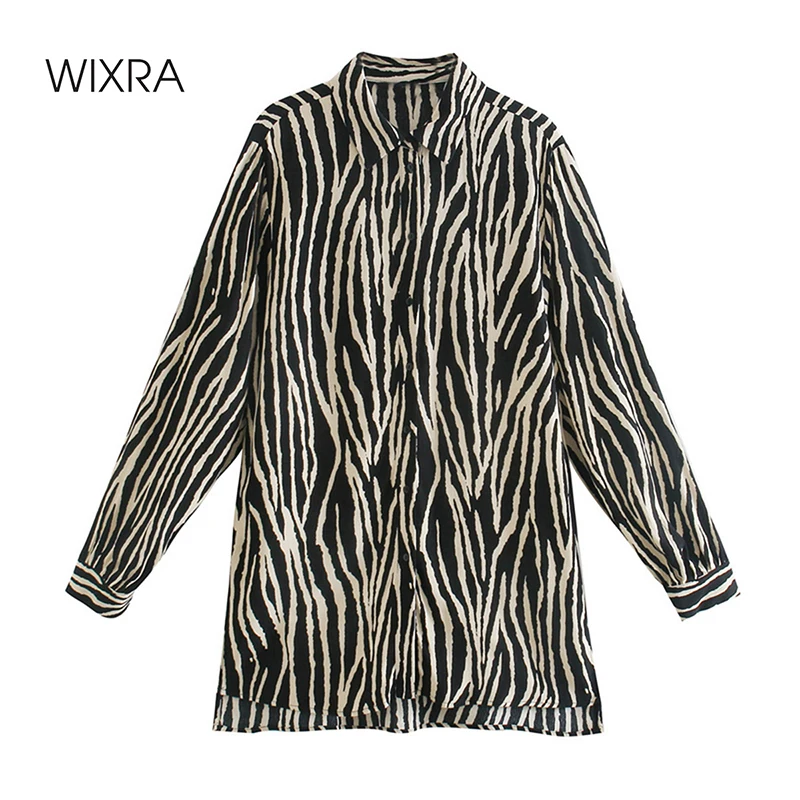 

Wixra Womens Blouse Long Sleeve Casual Female Print Shirts Street Style 2021 Spring Summer New Tops For Lady