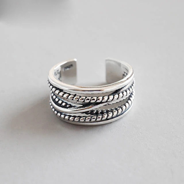 

925 Sterling Silver Jewelry Vintage Multilayer Rings For Women Wedding Party Finger Open Ring Anillos jz064