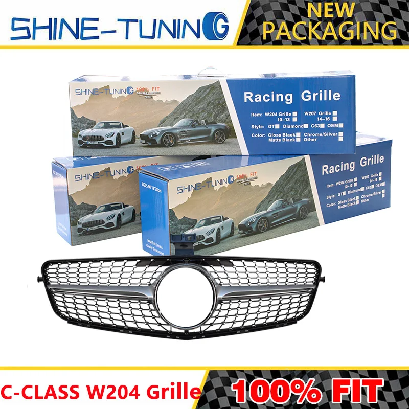Передняя решетка для Mercedes Benz C Class W204 Алмазная C180 C200 C300 C250 C350 2008-14 с эмблемой |