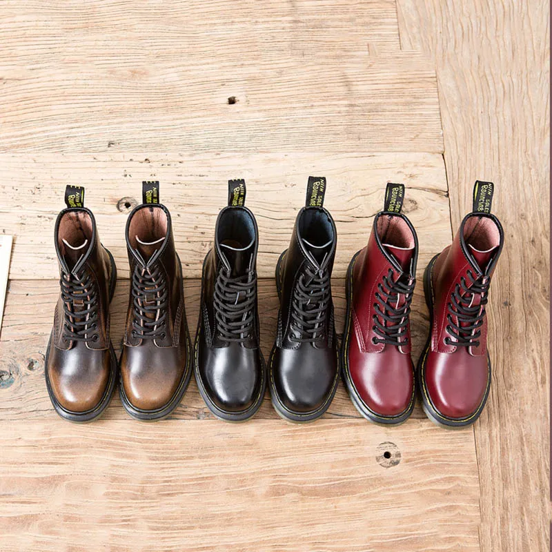 Женские ботинки модные женские с высоким берцем кожаная обувь на низком каблуке