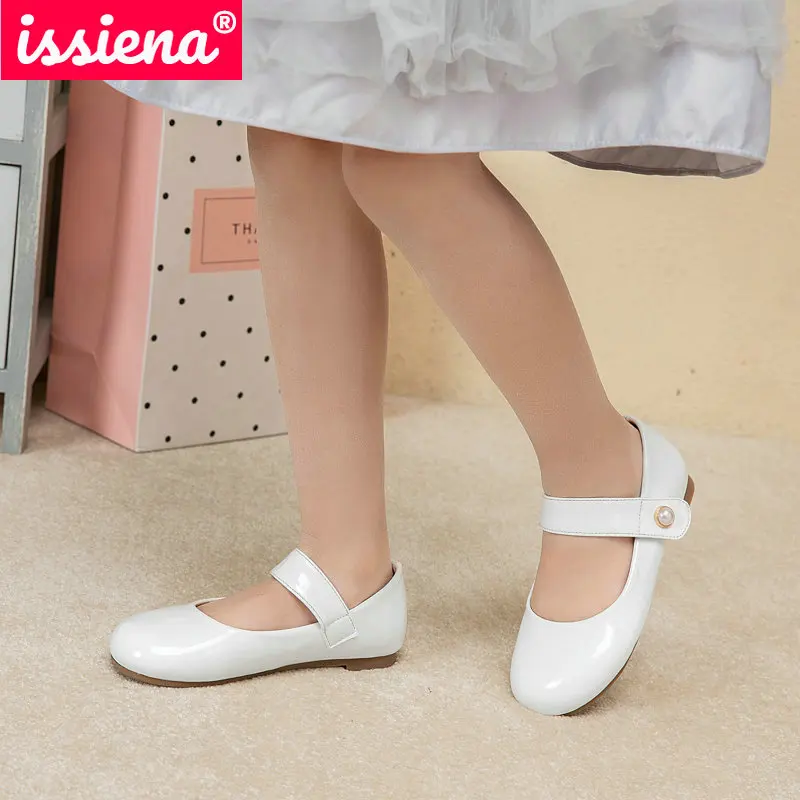 ISSIENA/2021 элегантные туфли из искусственной кожи с бусинами Обувь для девочек Милая
