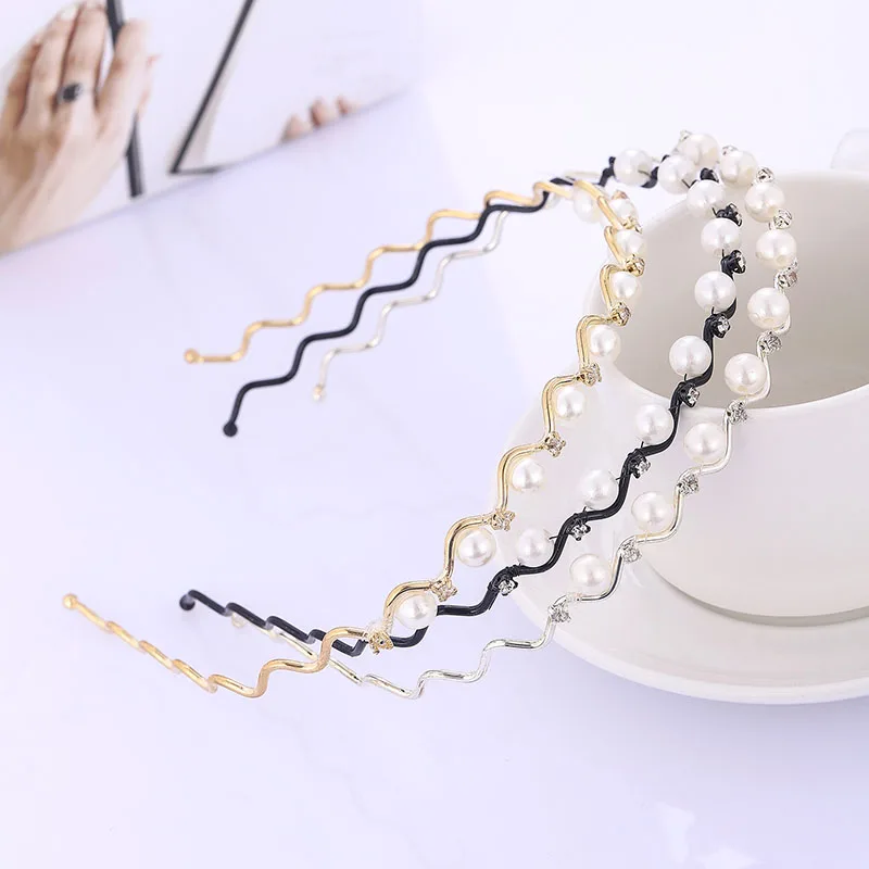 

1Pcs Ripple Shape Rhinestone Material Pearl Hairband Women Ornaments for Wash Face Multi Purpose Korean Style Hair accessories