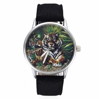 tiger forest king animal women men fashion jewelry black white canvas band quartz wrist watch