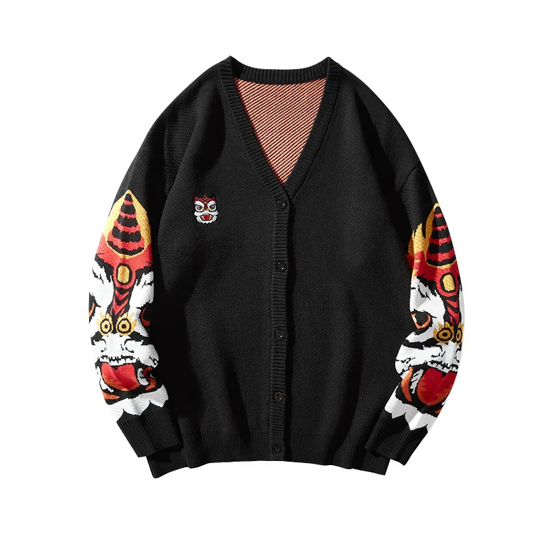 

Свитер мужской в ретро стиле, модный вязаный китайский кардиган с вышивкой в виде льва, одежда для мужчин, весна-осень