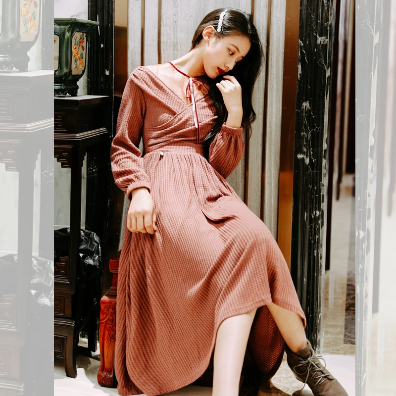 Женское трикотажное платье-трапеция YAMDI подиумное винтажное платье с длинным