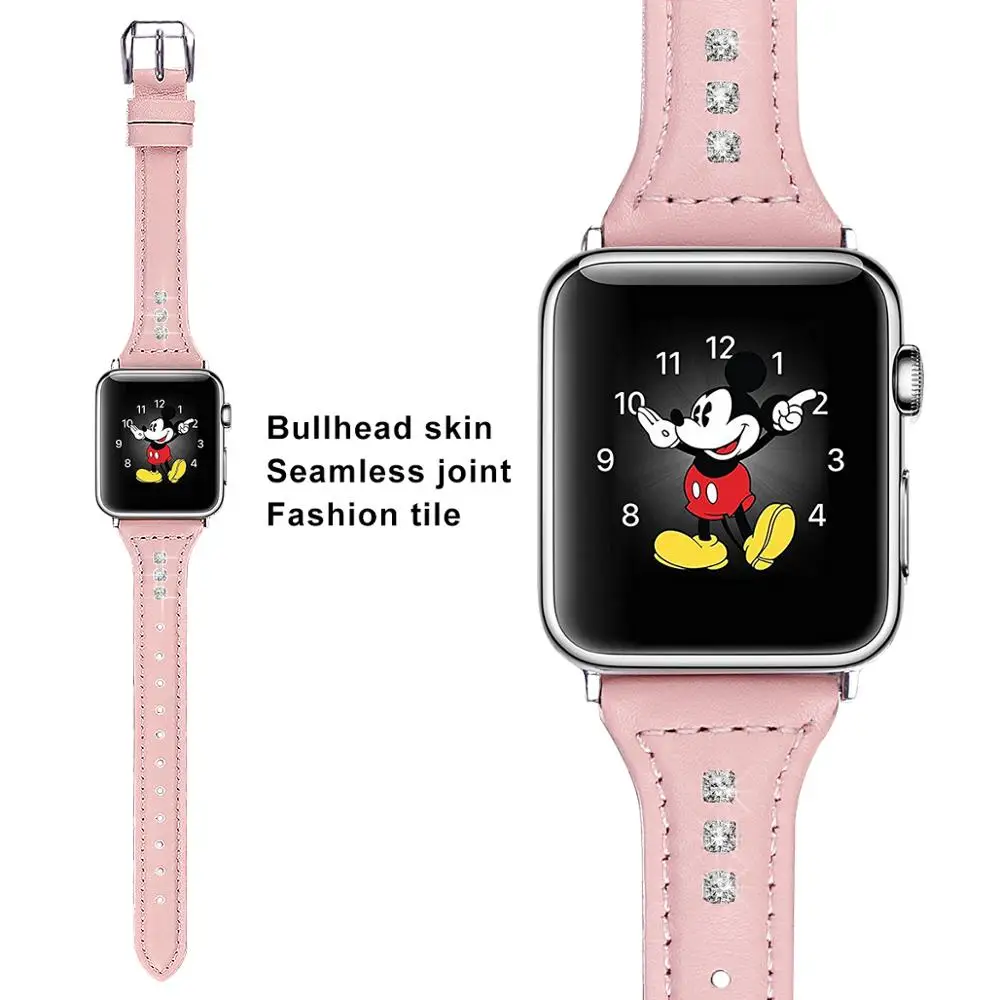 Ремешок для часов 4 42 мм Apple Watch 5 3 2 модный бриллиантовый ремешок 44 40 38 кожаный