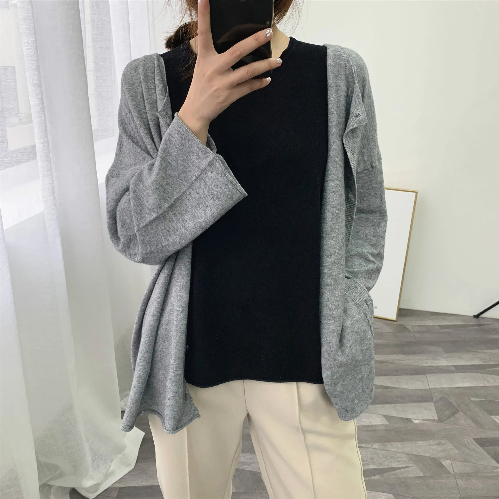 Весенний женский сексуальный трикотажный Свободный кардиган с квадратным