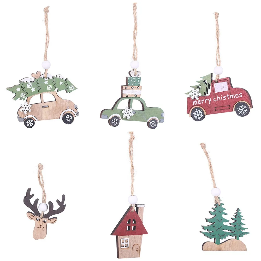 

3PCS Wooden Christmas Tree Decorations Elk Car Hanging Pendants New Year Christmas Decorations For Home Party Navidad New Year