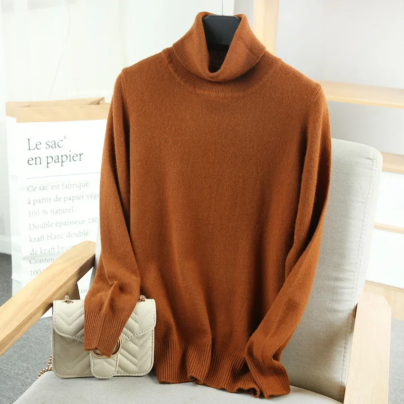 Женский свитер из ангорской шерсти черный вязаный пуловер с высоким воротником