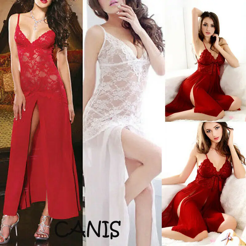 Women Sexy Lingerie Babydolls Sleepwear Underwear Lace Floral See-through Long Dress Female Deep V Nightgown Ladies Nightwear |