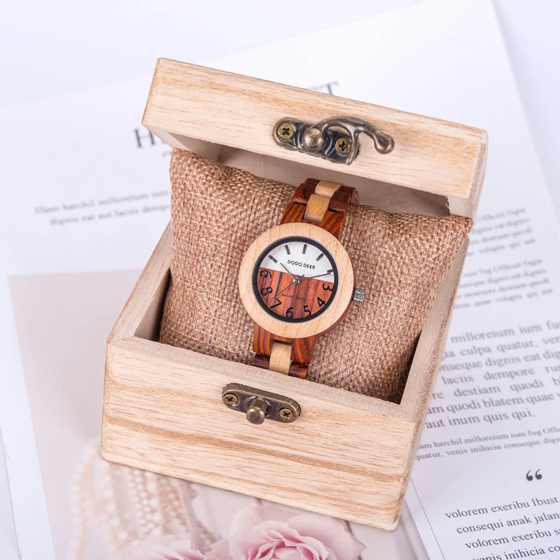 

DODO DEER Women's Watches Wooden Red Sandalwood relojes para mujer Analog Quartz Watch Simple Customized Orologio da donna