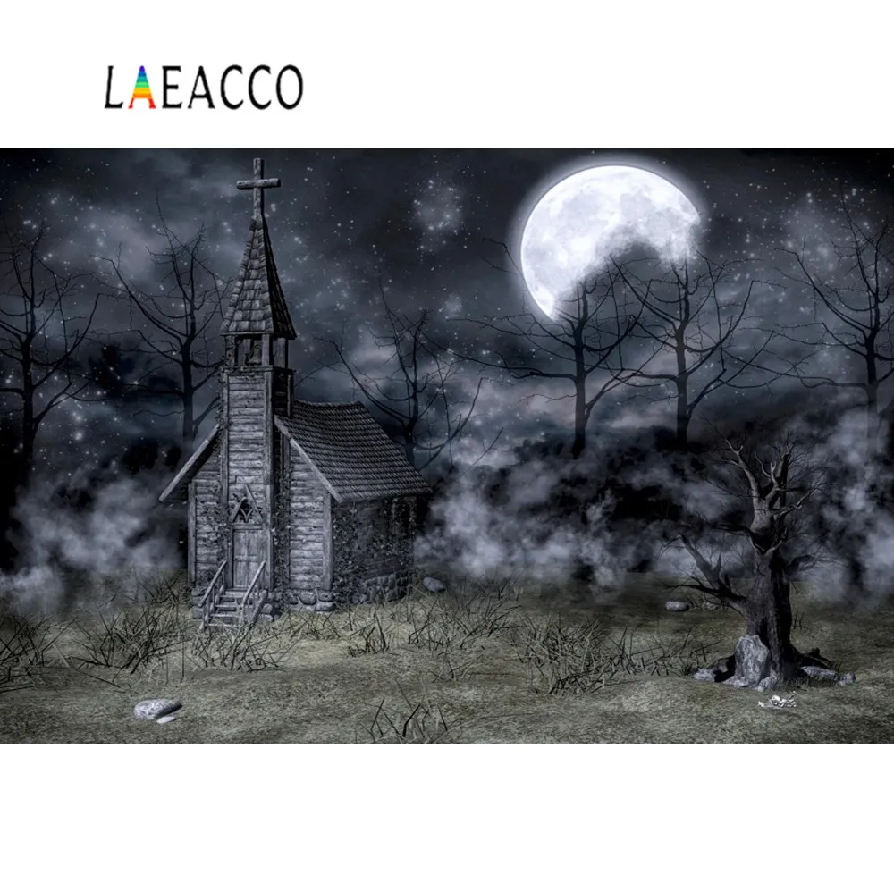 Laeacco Хэллоуин фоны фотография каменная стена ворота блестящая Звезда Луна