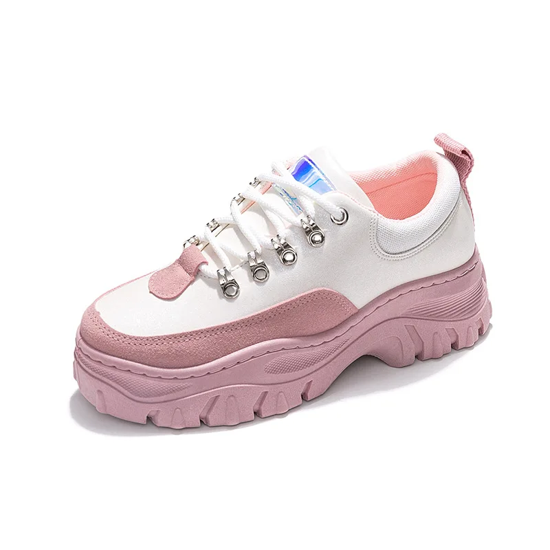

LaSiTing Women Casual Shoes Fashion Breathable White Sneakers for Women Platform Flats Chunky Shoes Platform Flats Chunky Shoes