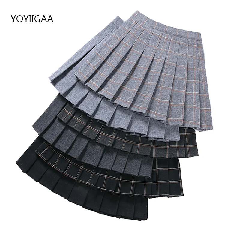 Осенне зимние женские плиссированные юбки эластичная талия шерстяные мини