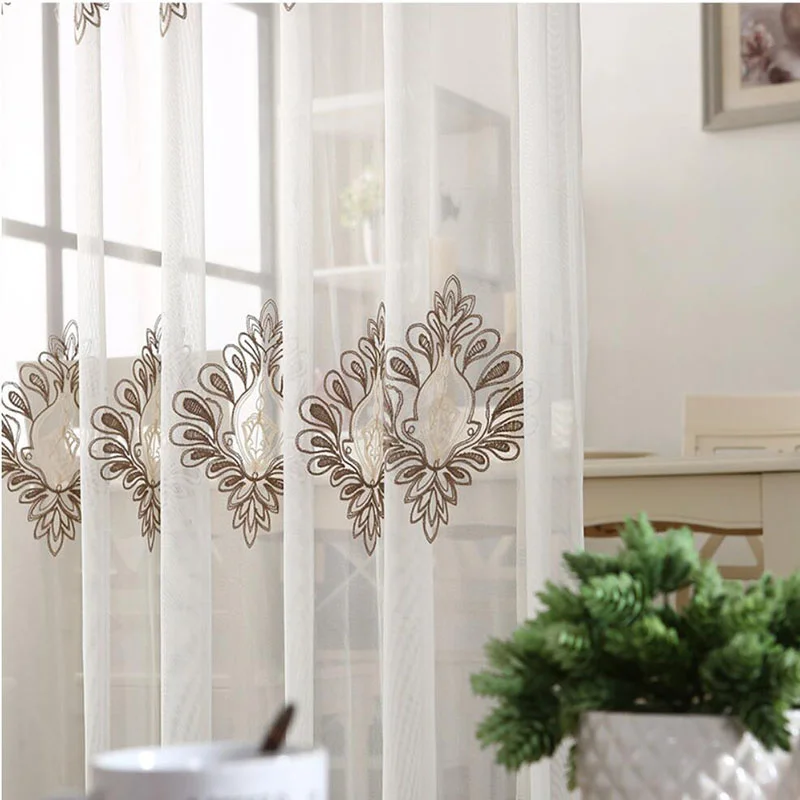 

European Style Cotton Embroidered Window Screen Curtains for Living Room Mesh Tulle Voile Curtains for Window Bedroom Drapes