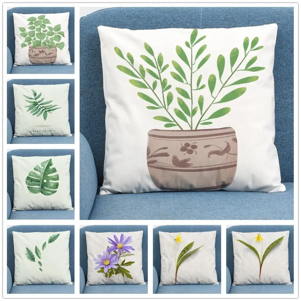 

Flower Geometric Soft Short Plush Cushion Cover Pillow Case for Home Sofa Car Decor Pillowcase Simple Nordic Wind Plant 45X45cm