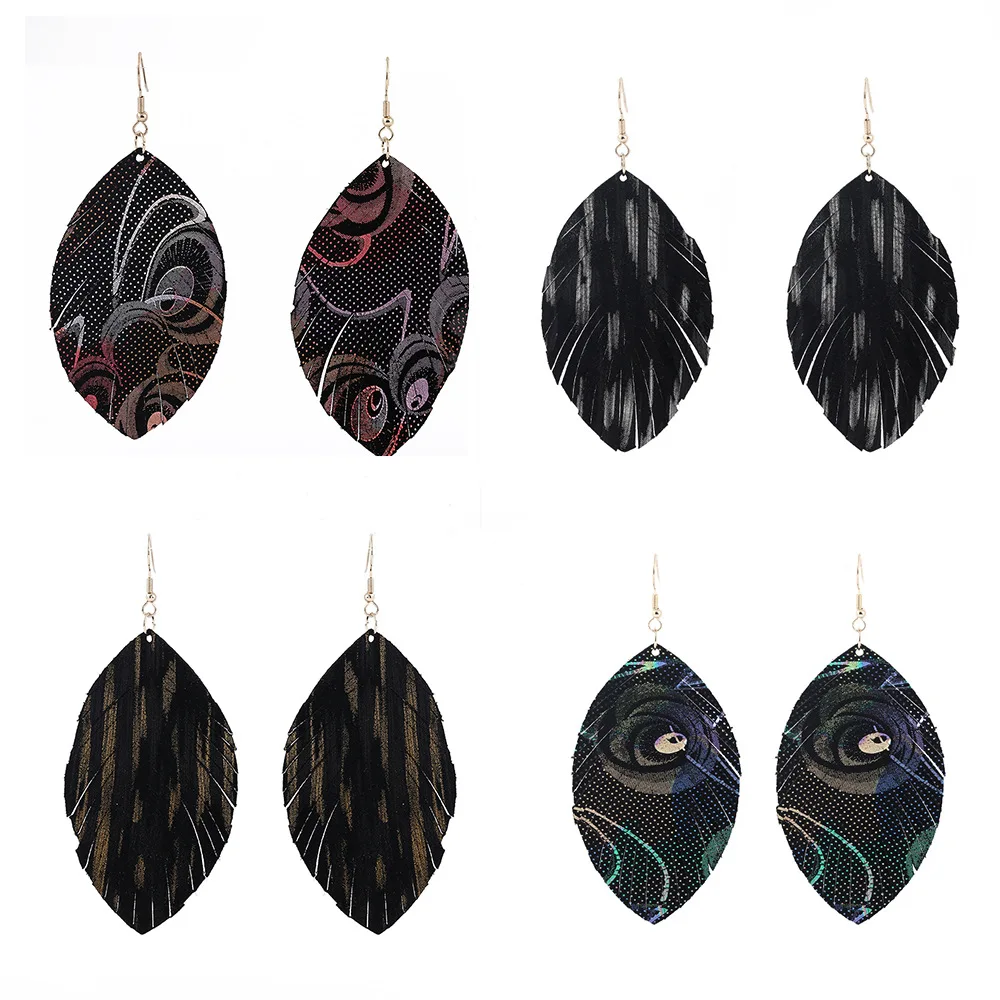 Wgoud 34 цвета из натуральной кожи висячие серьги воловьей многоцветные массивные