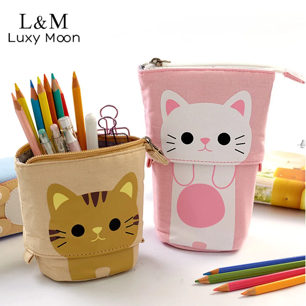 Милый масштабируемый пенал Женский чехол с милым котом на молнии для школьников