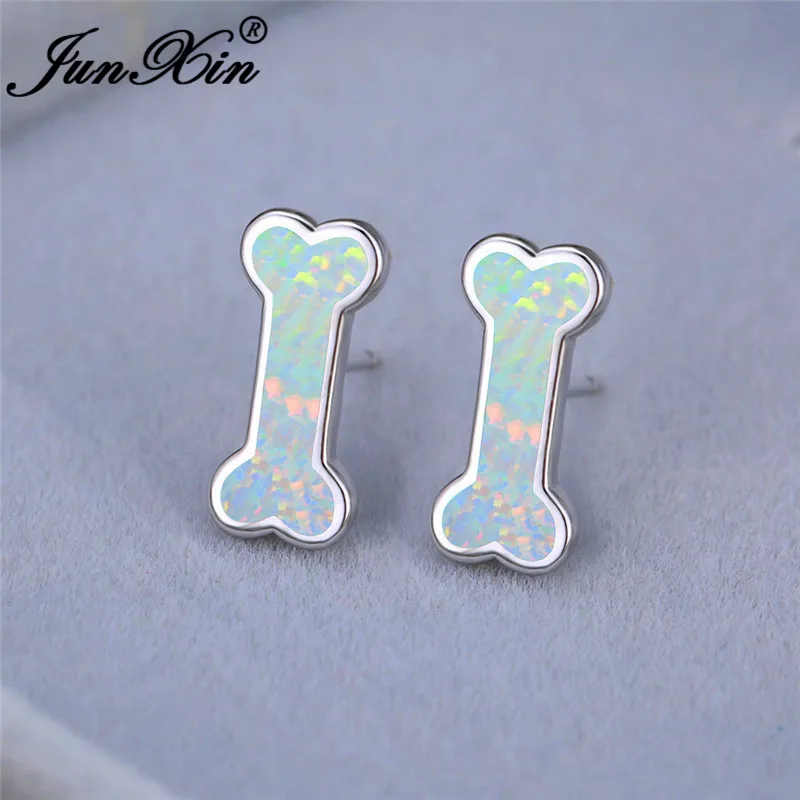 Женские серьги-гвоздики Mystic с белым огненным опалом в виде костей для женщин