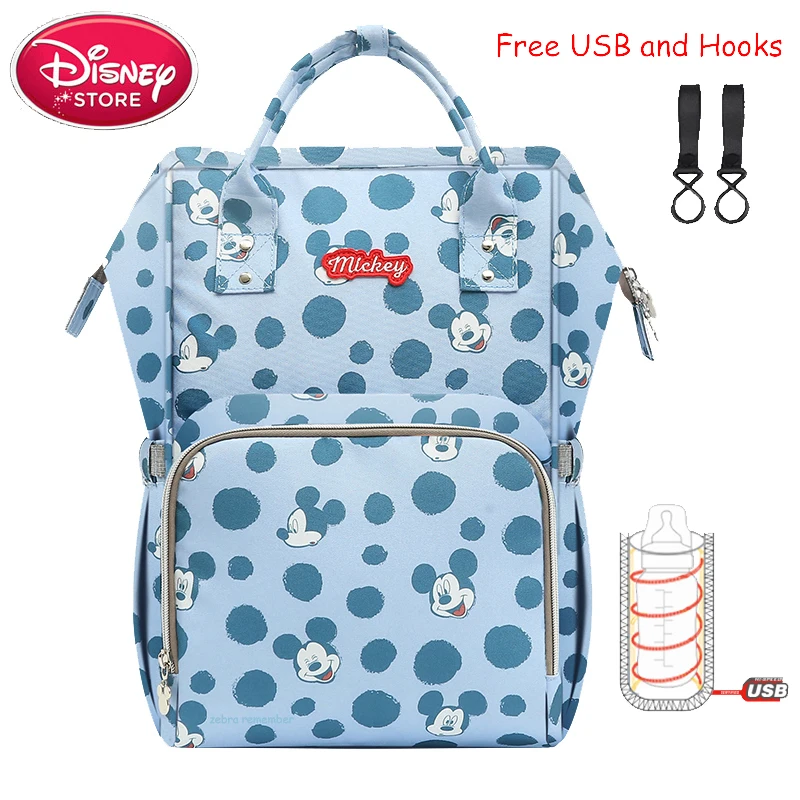 Сумка disney, рюкзак с Микки Маусом, USB, с подогревом, для мамы, ребенка, сумки для беременных, сумка для путешествий, для мам, сумка для подгузников, для ухода за ребенком - Цвет: Blue