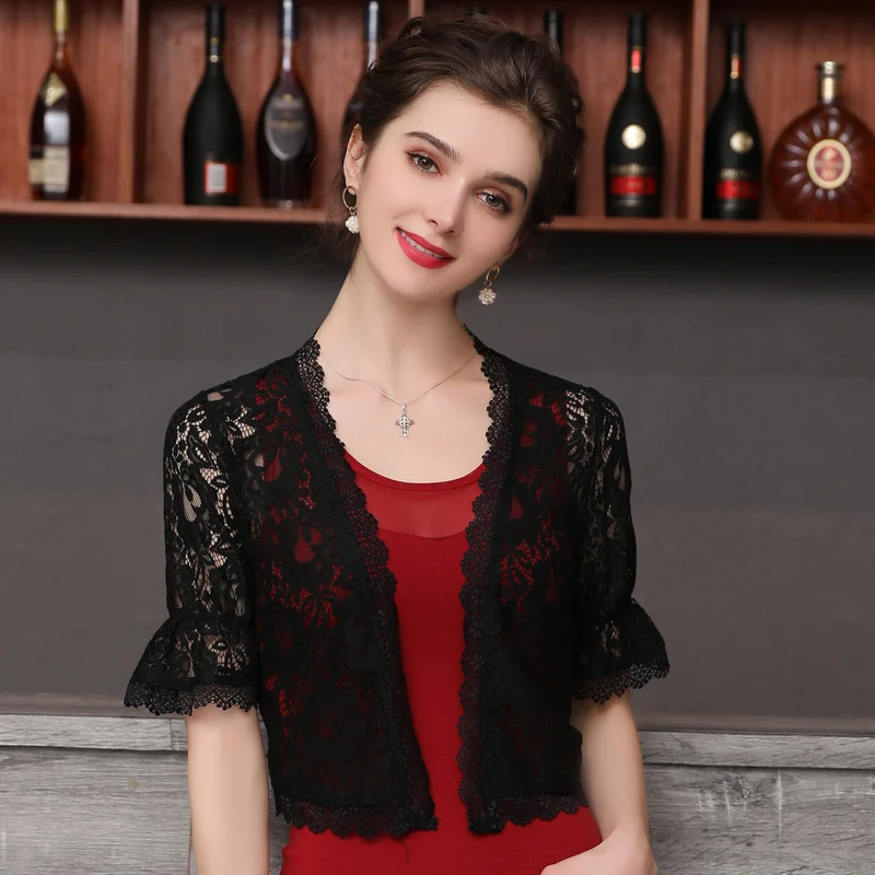 

Floral Lace Bolero Femme Mariage Party Dress Cape Shrug For Women Short Sleeve Open Front Bolero Shawl Bridal Cardigan Tops Coat