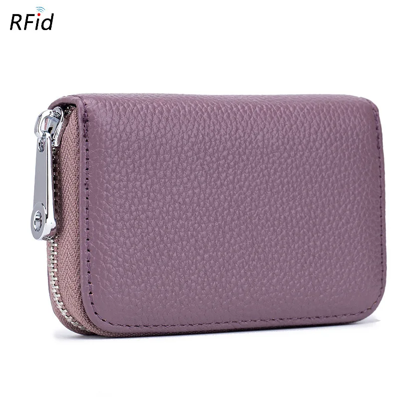purple 7129 CICICUFF RFID Блокировка кредитный держатель для карт из натуральной кожи Органайзер бизнес дорожная сумка для карт для женщин и мужчин на молнии маленький кошелек - Цвет: purple 7129