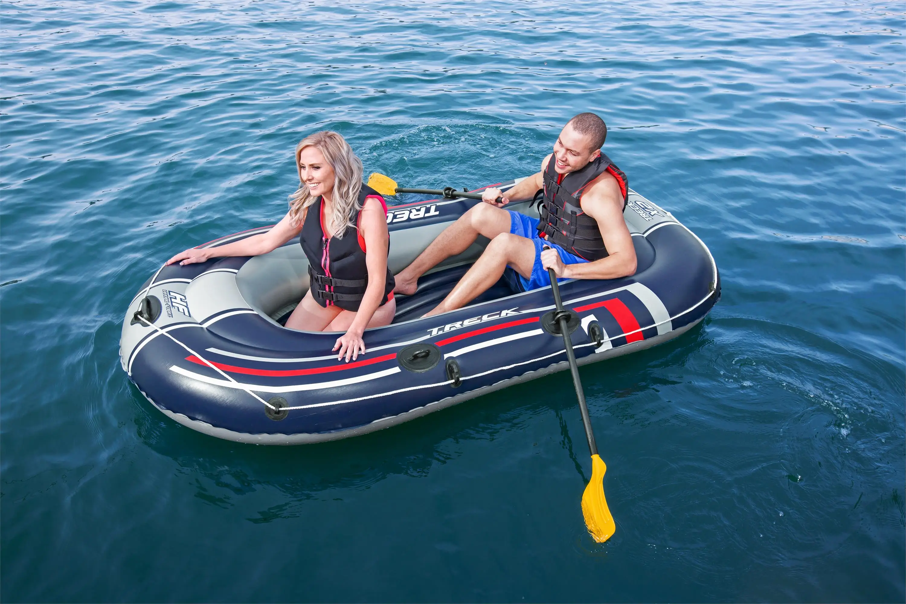 

Bestway 61068 Treck X2 Thickened Inflatable Raft Set Inflatable Fishing Boat Rowing Boats 2.55m X 1.27m for 1/2 Person