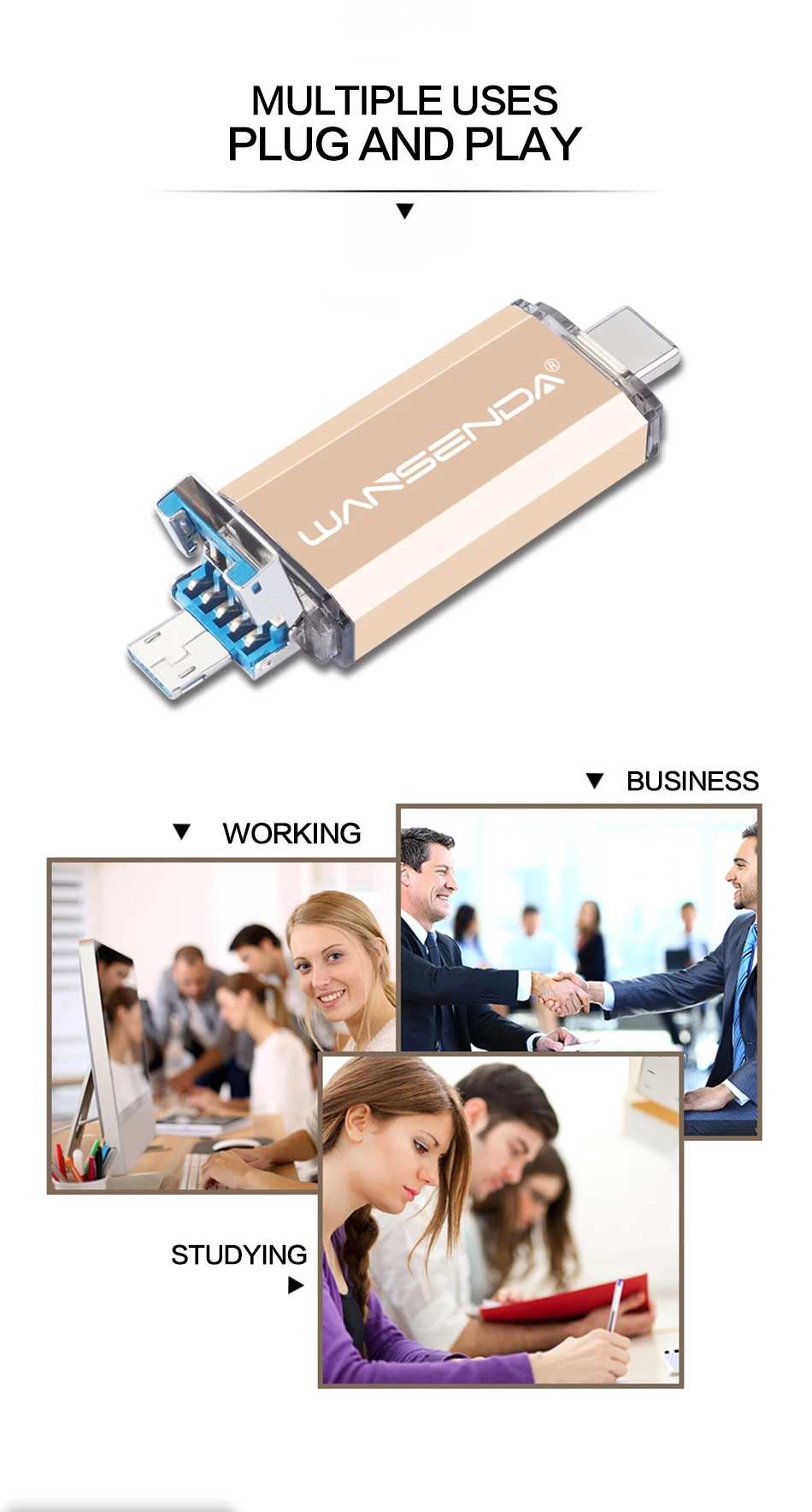 WANSENDA Usb 3,0 USB флеш-накопитель Тип C флеш-накопитель 32 Гб 64 Гб 128 ГБ 256 ГБ 512 Гб OTG флеш-накопитель высокоскоростной 3 в 1 Micro usb накопитель