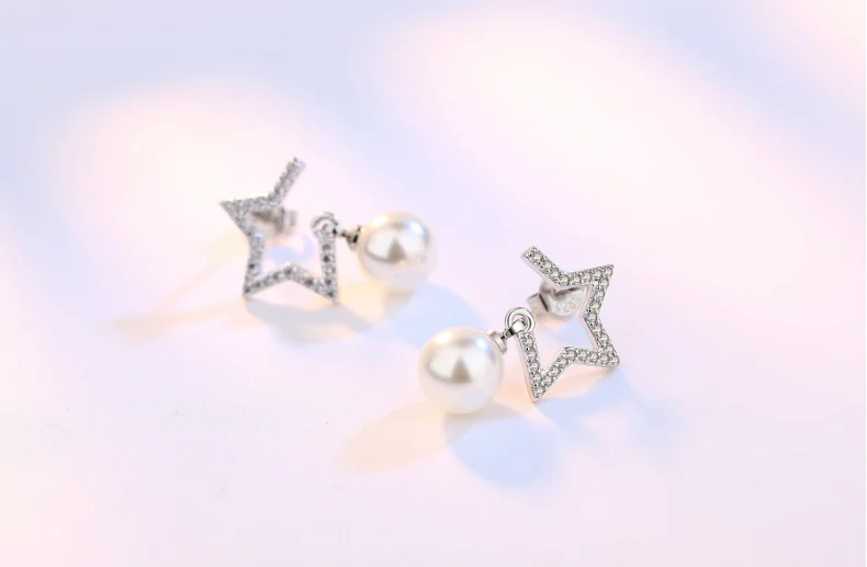 Женские серьги гвоздики с искусственным жемчугом и кристаллами из циркония