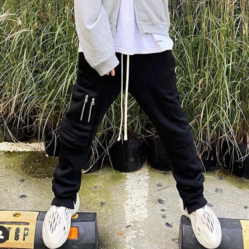 

Multi-pocket Joggers Casual Trousers Mens High Street Inside Fleece Thick Winter Sweatpants Drawstring Oversize Harem Pants